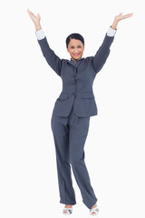 Cheering businesswoman