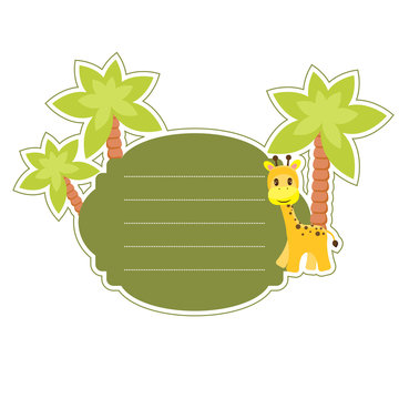 Cute sticker with giraffe and palm tree