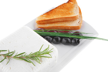soft feta cube and bread toast