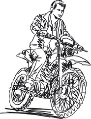 Fototapeta na wymiar Sketch of motocross bike increase speed in track. Vector illustr