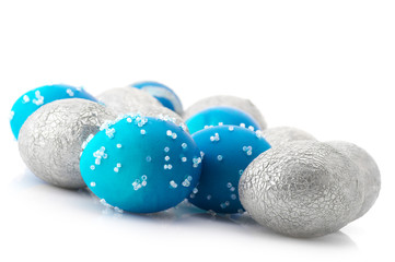 Blue and silver Easter eggs