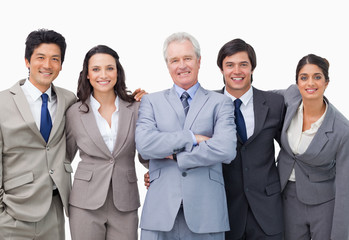 Successful senior businessman with his team