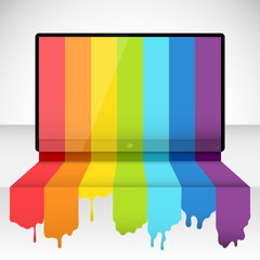 Tv with rainbow paint. Abstract vector illustration.