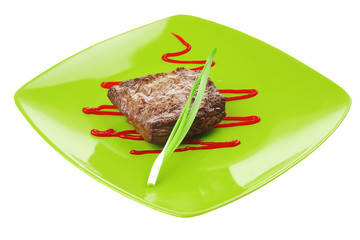meat savory : grilled beef fillet mignon on green plate