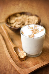 Bowl of muesli with milk. healthy Breakfast