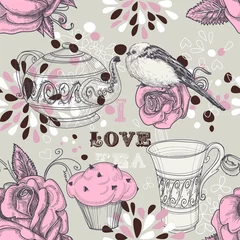 Wallpaper murals Tea Tea love seamless pattern
