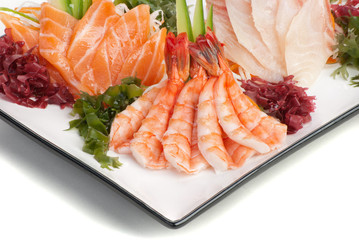 Set of Sashimi on Daikon with Seaweed, Cucumber