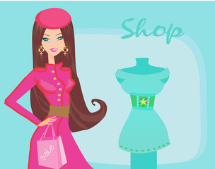 fashion girl Shopping illustration