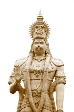 Hindu god Hanuman statue against white background