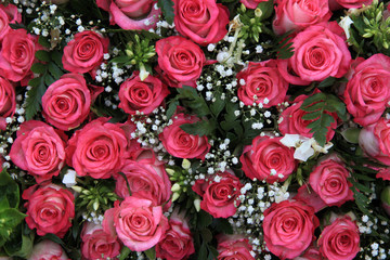pink roses and gypsophila (baby's breath)