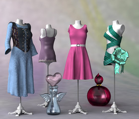 Schaufensterpuppen mit Kleidern