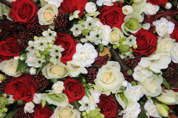 red and white flower arrangement