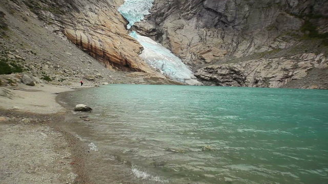 Briksdal glacier. Windy weather.