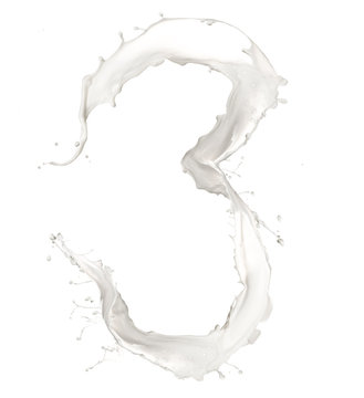 Number 3 made iof milk splash,isolated on white background