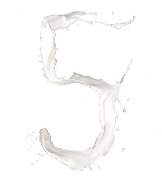 Number 5 made iof milk splash,isolated on white background