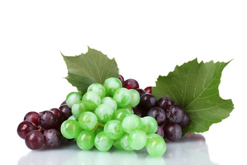 ripe green and red grapes isolated on white