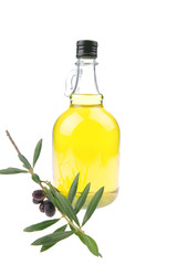 oil and olives on white