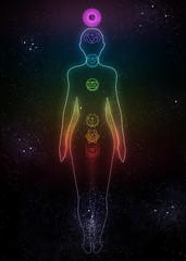 System of human chakras on space background