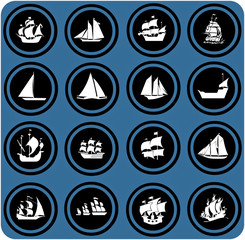 blue  signs. ship icons. Icon set Boats