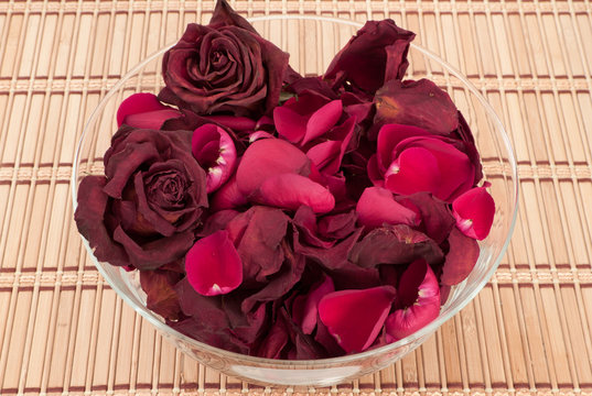 Dead roses in a bowl