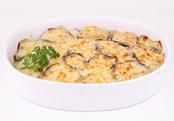 isolated plate of moussaka
