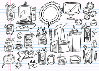 Doodle Electronics Work Business Design Vector Set