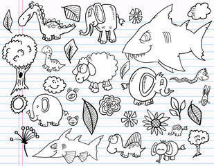 Notebook Doodle Animal Design Elements Vector Set