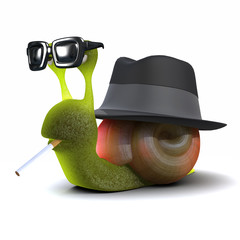 3d Snail wearing sunglasses and a trilby