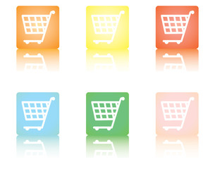 square shopping cart icons with reflection