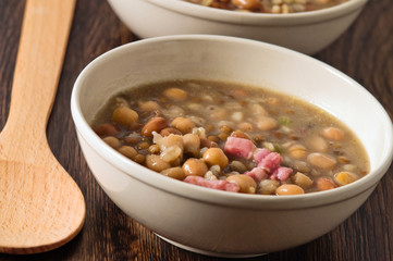 Borlotti bean and spelt soup.