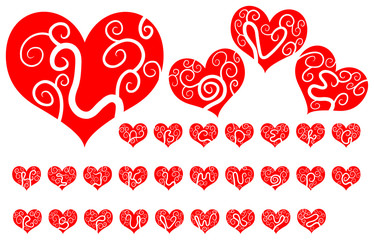 Fototapeta na wymiar Vector red ornate heart alphabet on a white background