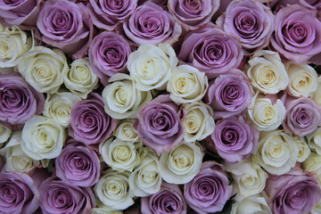 Obraz na płótnie Canvas Lilac and white roses in flower arrangement