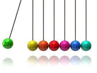 Colorful newton's cradle on white background