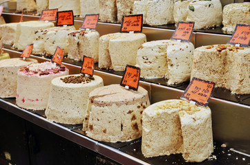 big pieces of halva on market stand