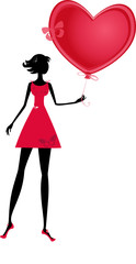 Isolated girl with a valentines balloon