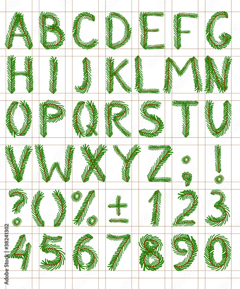 Fototapete fir tree green font include numbers and punctuation mark