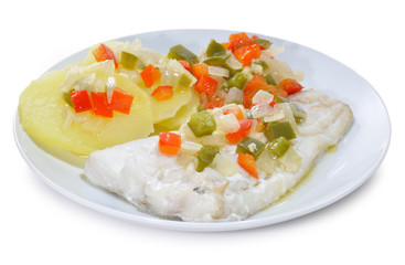 Ración de bacalao con pisto.