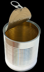 boîte de conserve vide sur fond noir