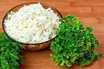 Fresh greens on a kitchen table