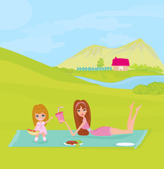 Obraz na płótnie Canvas A vector illustration of a family having a picnic in a park