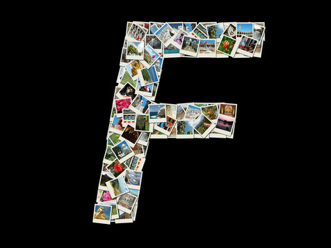 Shape of  "F" letter made like collage of travel photos