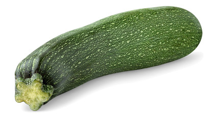 Isolated courgette. One fresh whole zucchini on white background
