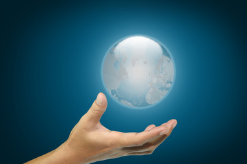 Hand of business man hold earth globe