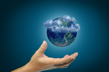 Hand of business man hold earth globe