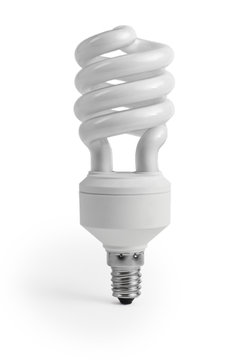 Energy saving light bulb on white bakground