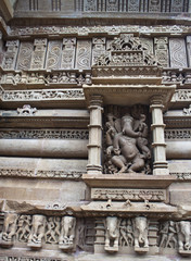 Detail of carving on a temple in Khajuraho