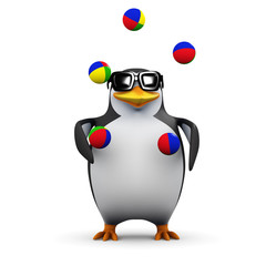 3d Penguin is juggling with extreme skill