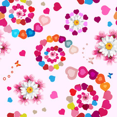 Seamless pattern with hearts and flowers