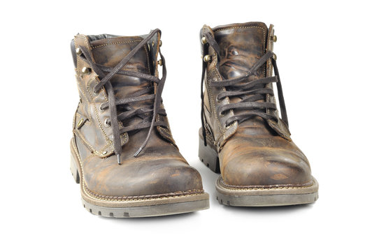 Leather boots isolated on white background