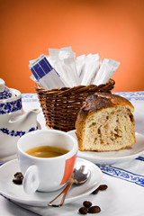 Coffee, sugar and cake.